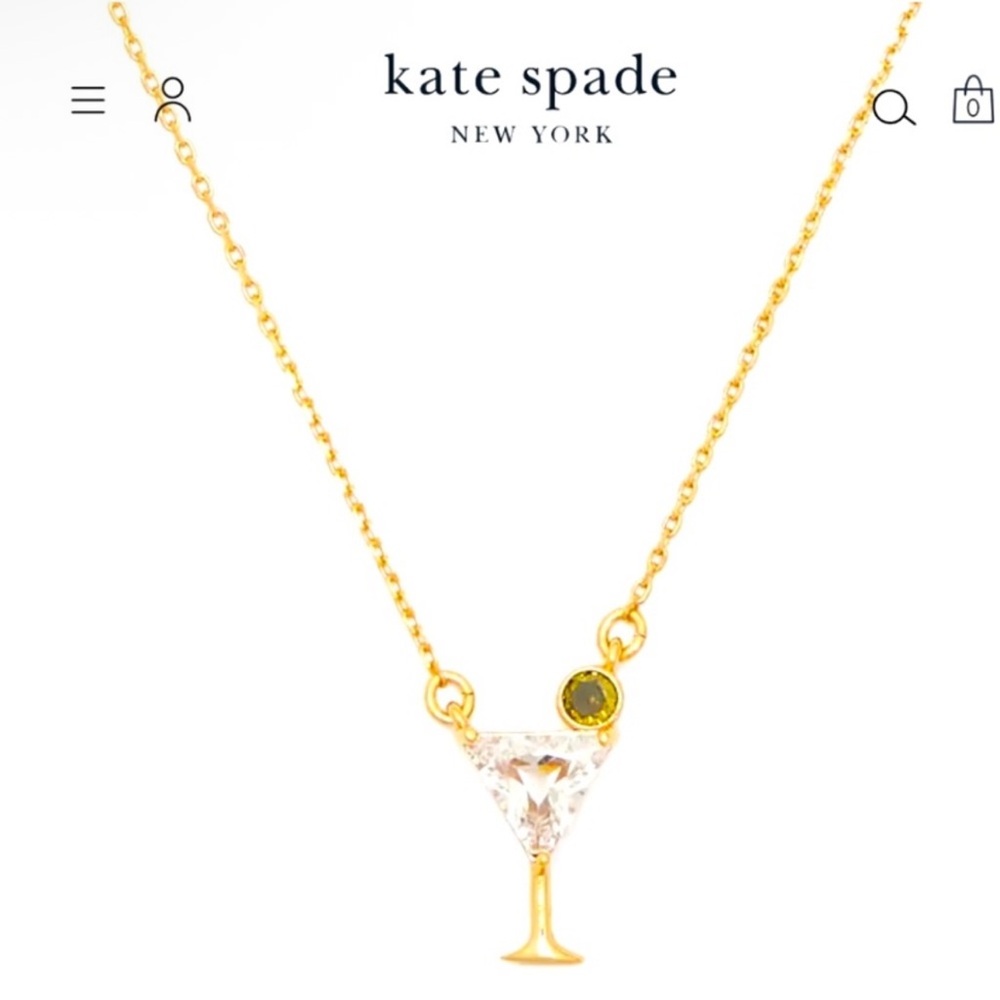 Kate Spade Gold Martini Pendant Necklace NWT $78